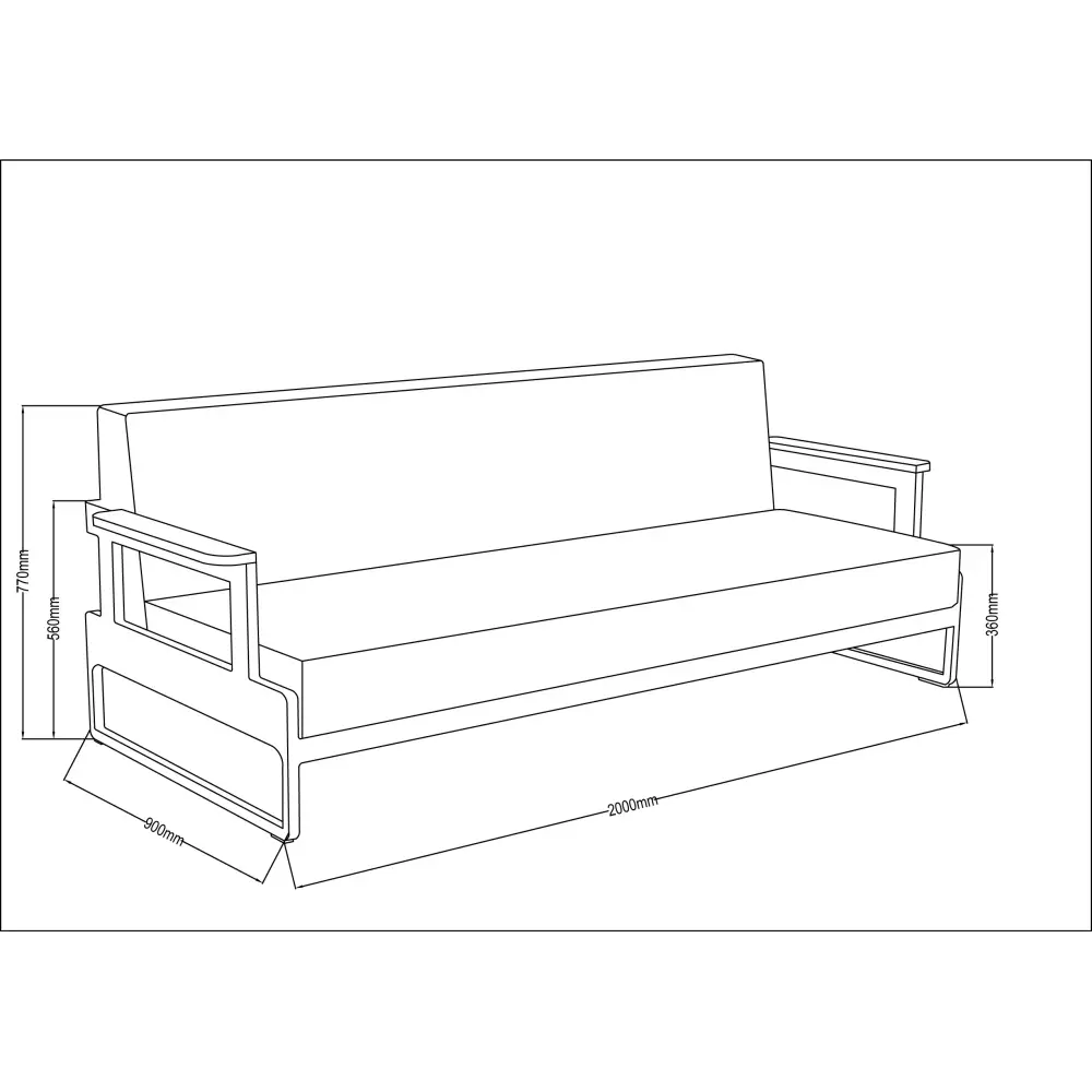 Sofa de jardin trois places 90x200xH.77 cm