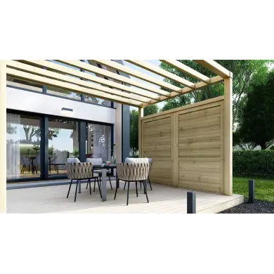 Clôture, panneaux bois persiennés, ensemble - imprégné en vert