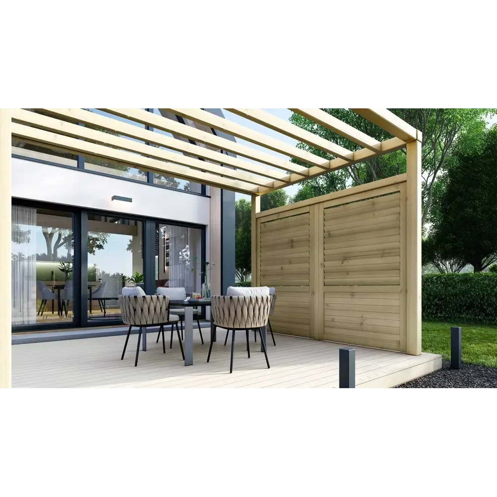 Clôture, panneaux bois persiennés, ensemble - imprégné en vert