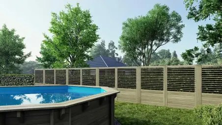 Clôture, panneaux bois persiennés, ensemble - imprégné en vert