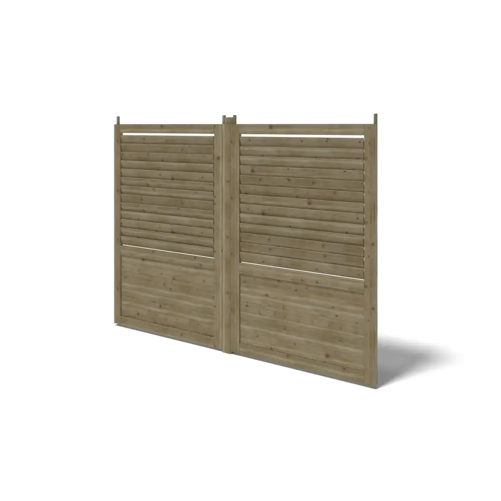 Clôture, panneaux bois persiennés, ensemble - imprégné en vert