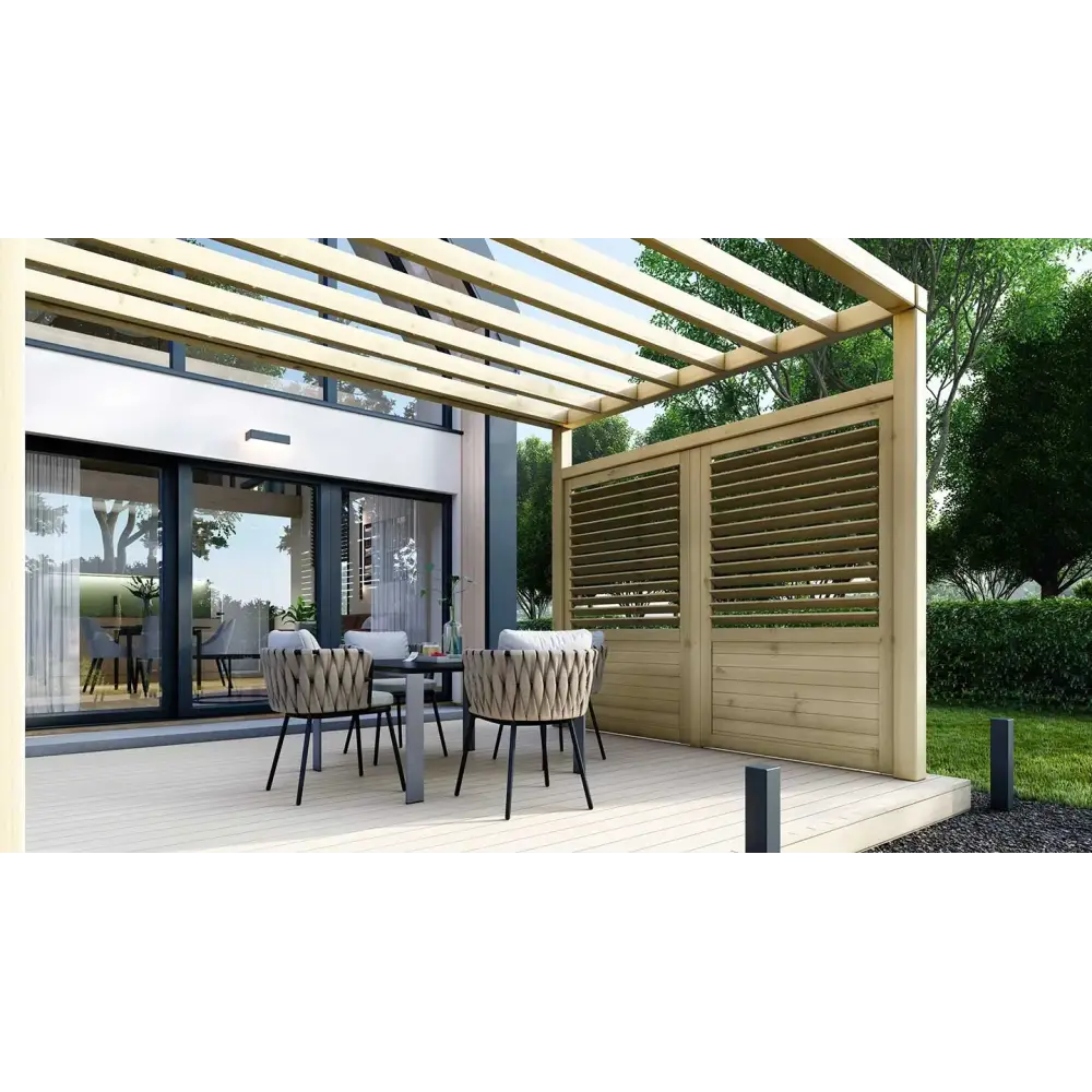 Clôture, panneaux bois persiennés, ensemble - imprégné en vert