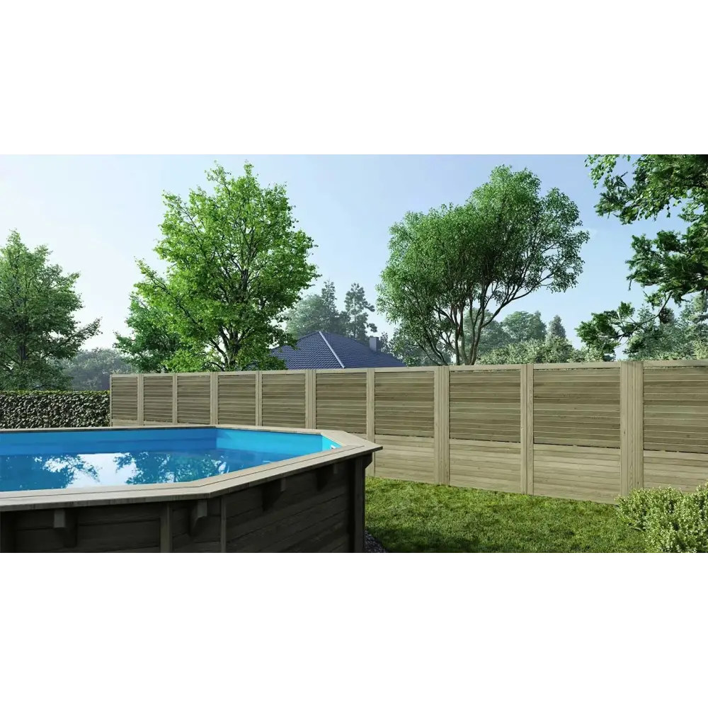 Clôture, panneaux bois persiennés, ensemble - imprégné en vert