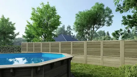 Clôture, panneaux bois persiennés, ensemble - imprégné en vert