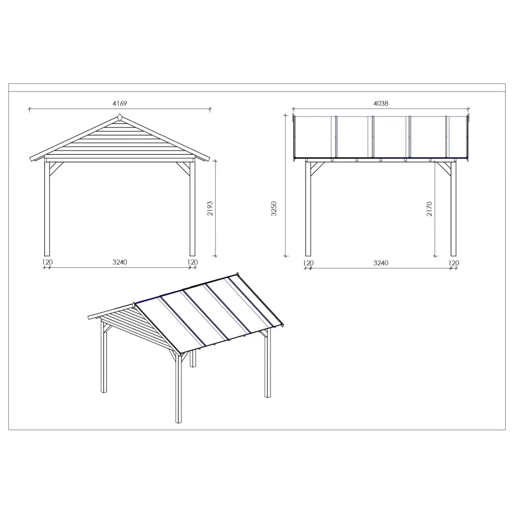 Pergola de jardin 4.04x4.17m - traité