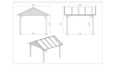 Pergola de jardin 4.04x4.17m - traité