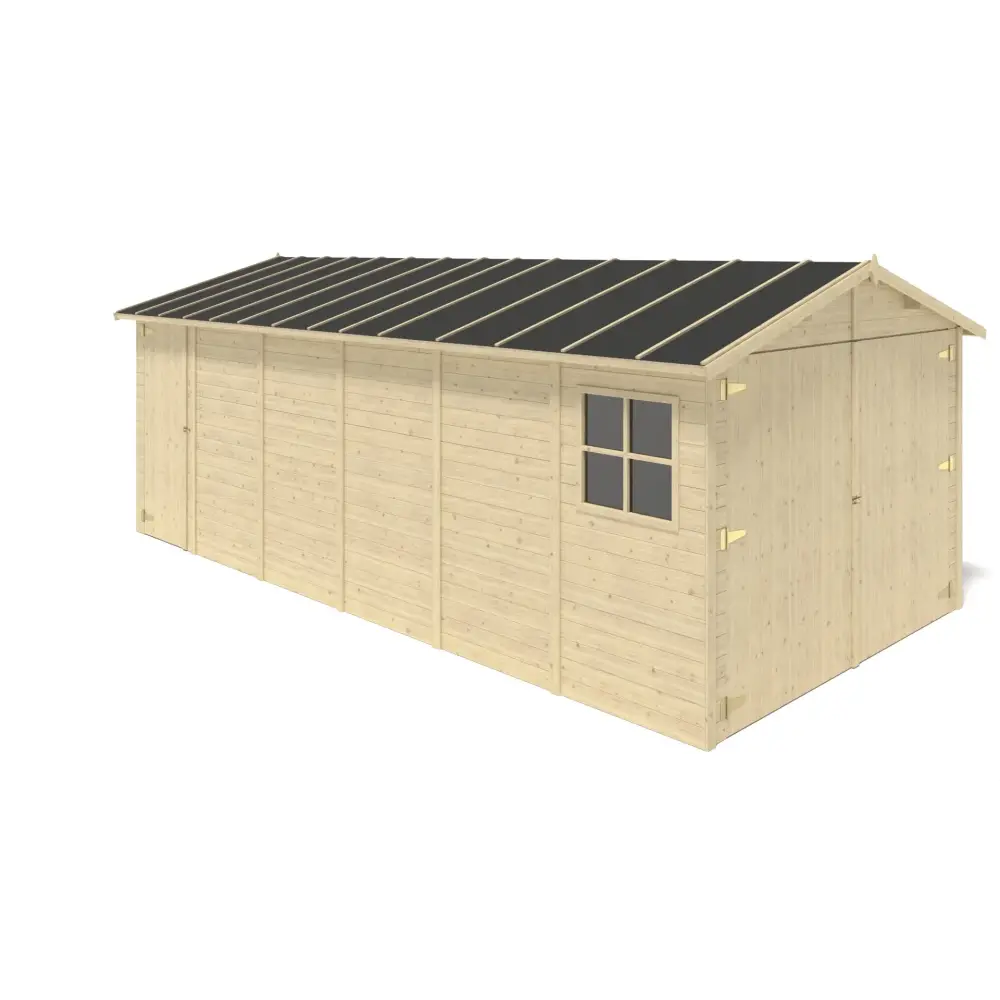Garage en bois - 18.19m2 - 3.05x5.91m - Ep. 18mm - couleur: naturel