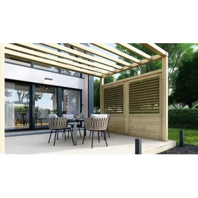 Clôture, panneaux bois persiennés, ensemble - imprégné en brun