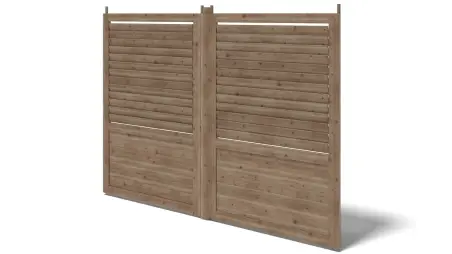 Clôture, panneaux bois persiennés, ensemble - imprégné en brun