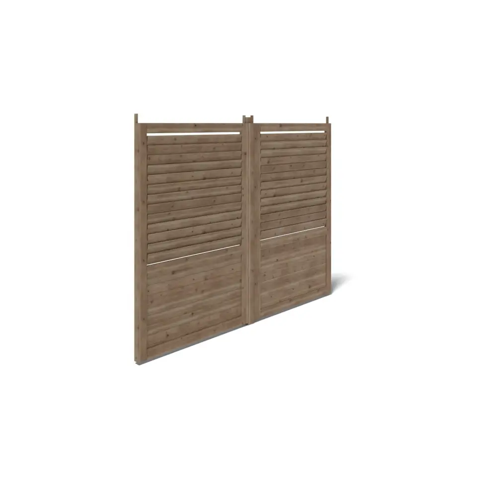 Clôture, panneaux bois persiennés, ensemble - imprégné en brun