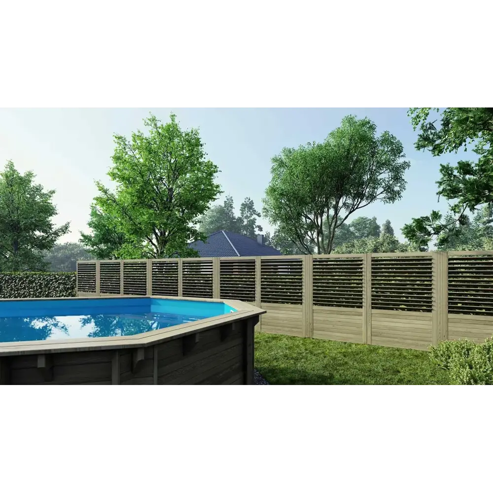 Clôture, panneaux bois persiennés, ensemble - imprégné en brun