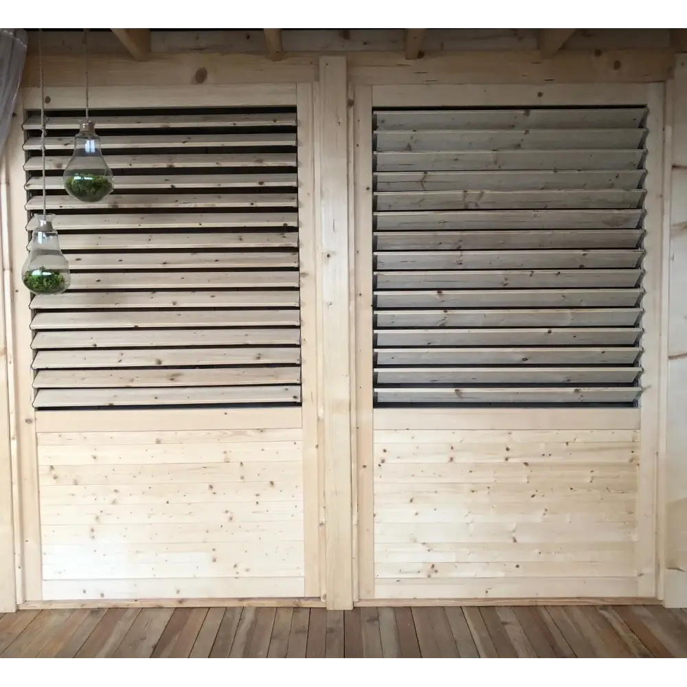 Clôture, panneaux bois persiennés, ensemble - imprégné en brun