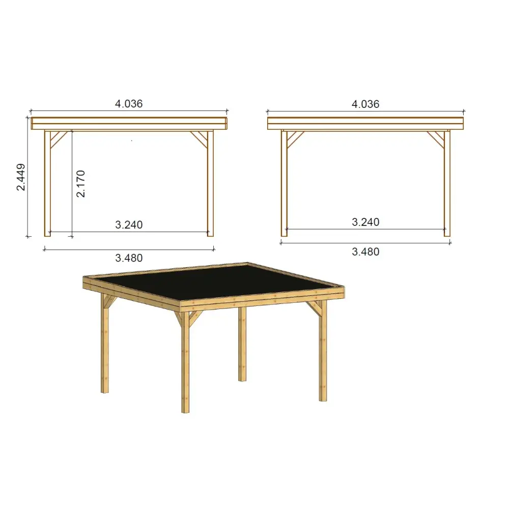 Pergola de jardin 4.04x4.04m avec panneaux - traité
