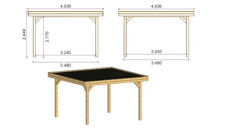 Pergola de jardin 4.04x4.04m avec panneaux - traité