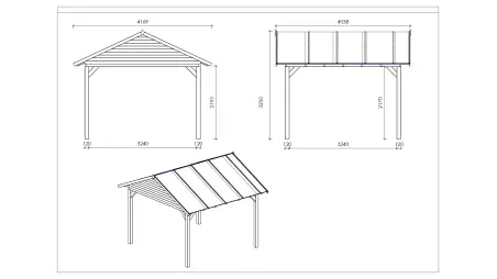 Pergola de jardin 4.04x4.04m avec panneaux - traité