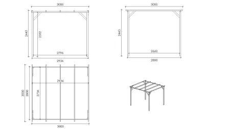 Carport, abri de voiture  3x3 m - 9 m2