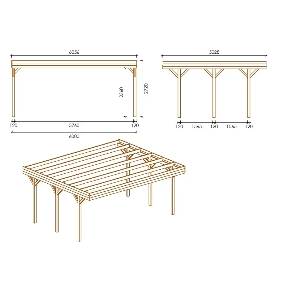 Carport, abri de voiture  6.06x5.03 m - 30 m2 - couverture PVC 