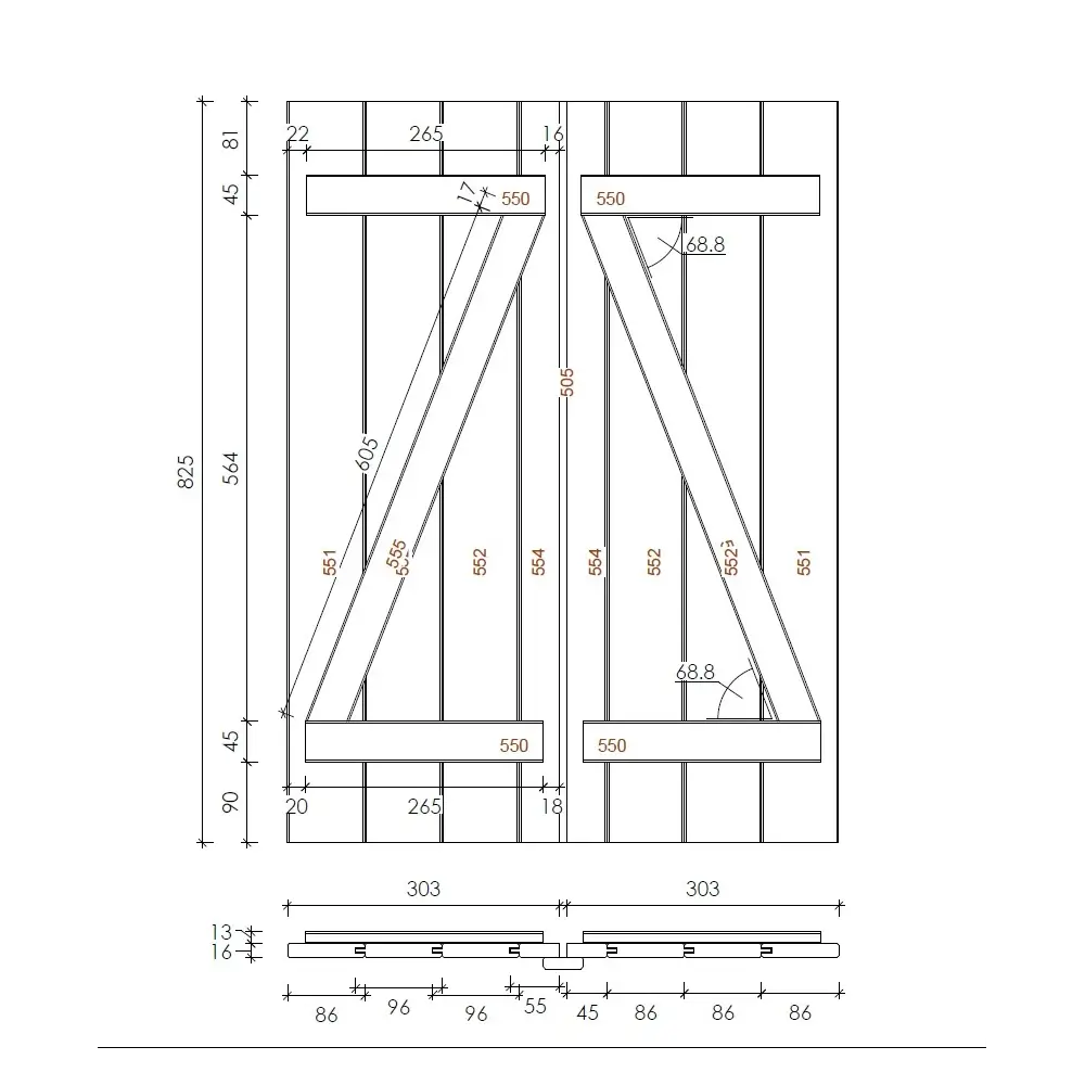 Volets en bois pour fenêtre, imprégnés en marron - ensemble