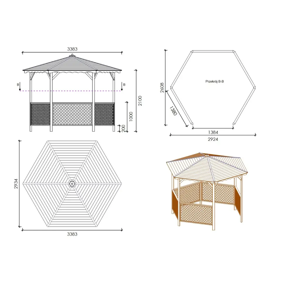 Pergola de jardin, abri pare-soleil 3.38x2.79 m – Traité