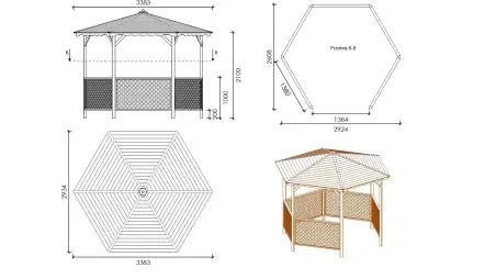 Pergola de jardin, abri pare-soleil 3.38x2.79 m – Traité