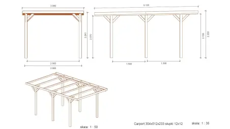 Carport, abri de voiture  3.04x5.12 m - 15.56 m2