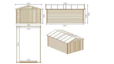 Garage en bois - 24m2 - 4x6m - imprégné - Ep. 28mm - couleur: marron