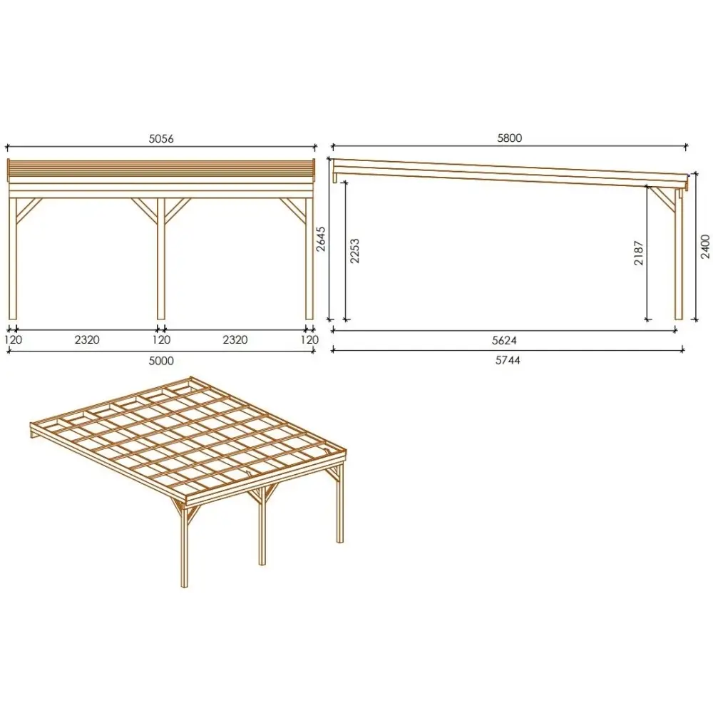 Carport, abri de voiture  5.8x5.06 m - 29 m2 - adossé 