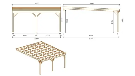 Carport, abri de voiture  5.8x5.06 m - 29 m2 - adossé 