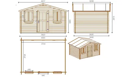 Abri de jardin en bois - 12m2 - 4x3m - Ep. 28mm - Couleur: naturel