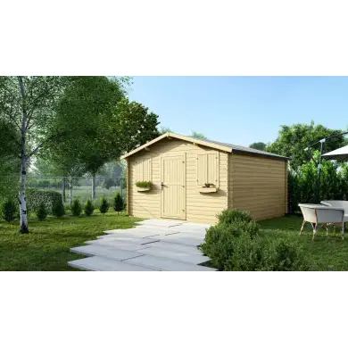 Abri de jardin en bois - 16m2 - 4x4m - Ep. 28mm - Couleur: naturel