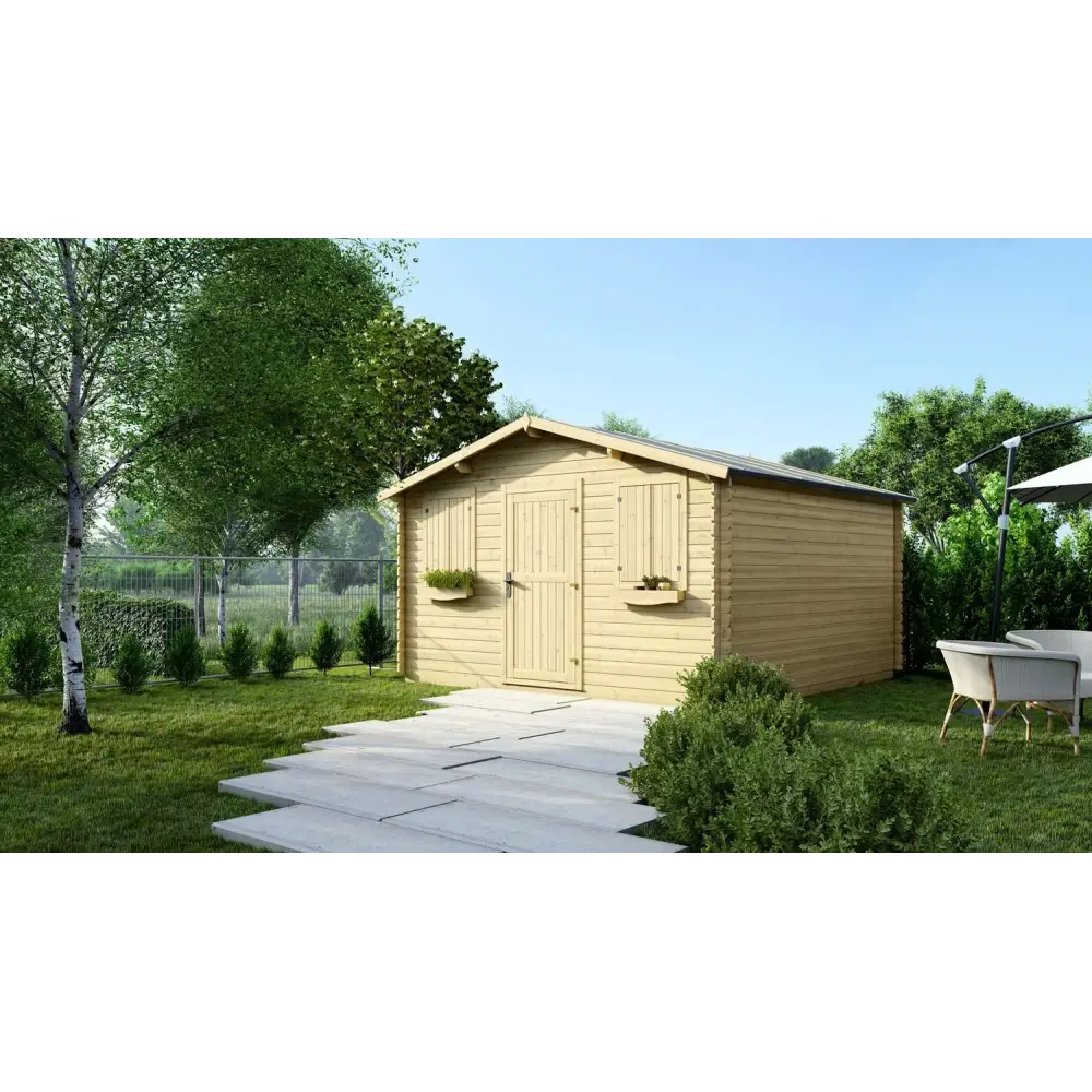 Abri de jardin en bois - 16m2 - 4x4m - Ep. 28mm - Couleur: naturel