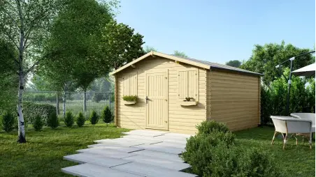 Abri de jardin en bois - 16m2 - 4x4m - Ep. 28mm - Couleur: naturel