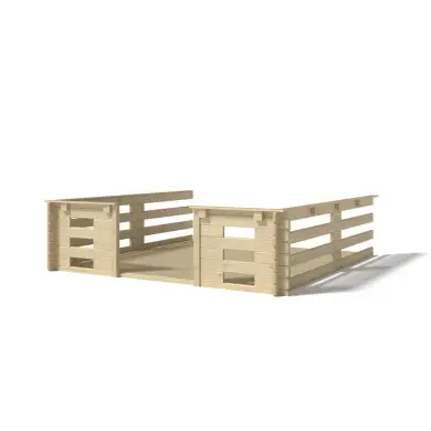 Terrasse en bois avec balustrade pour abri en bois - 9m2 - 3m x 3m - couleur: naturel
