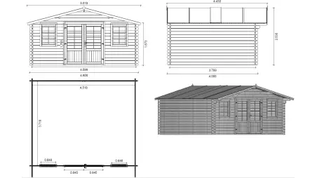 Abri de jardin en bois - 19.2m2 - 4.8x4m - Ep. 40mm - Couleur: naturel