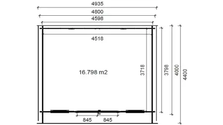 Abri de jardin en bois - 19.2m2 - 4.8x4m - Ep. 40mm - Couleur: naturel