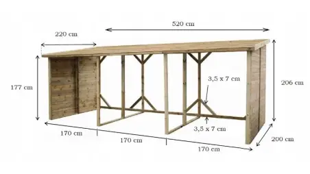Bûcher 20 m3 - 5.2x2 m - H.2.06 m - Traité