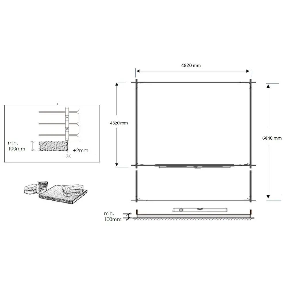 Abri de jardin en bois - 5x5 m + terrasse avec balustrade et avant-toit en bois - 35 m2