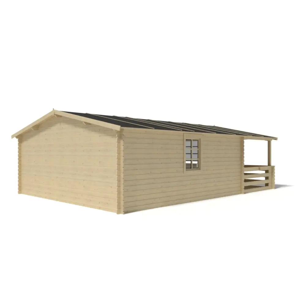 Abri de jardin en bois - 5x5 m + terrasse avec balustrade et avant-toit en bois - 35 m2