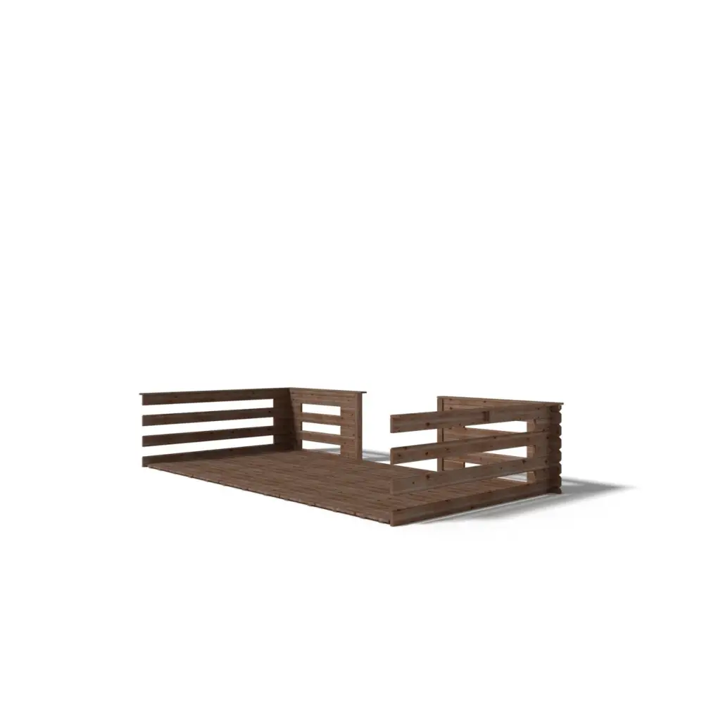 Terrasse en bois avec balustrade pour abri en bois - 8m2 - 4m x 2m - imprégnée - couleur: marron