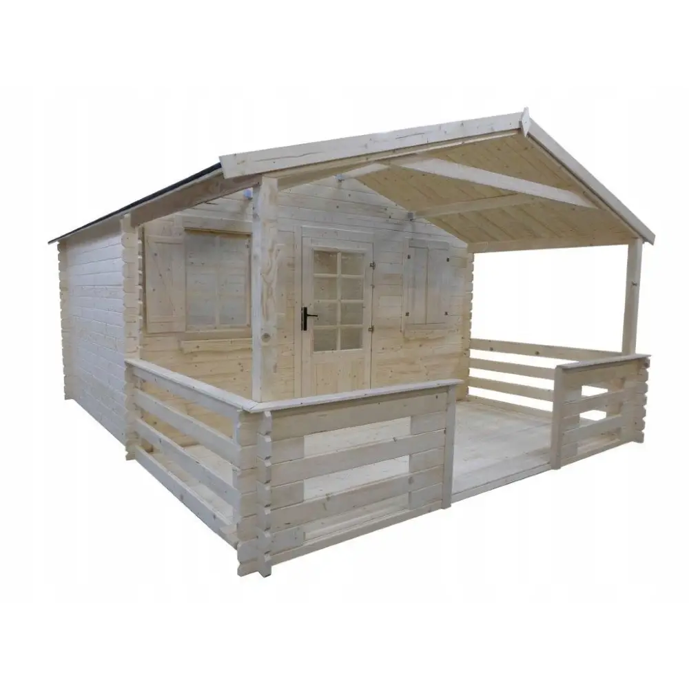 Terrasse en bois avec balustrade pour abri en bois - 8m2 - 4m x 2m - couleur: naturel