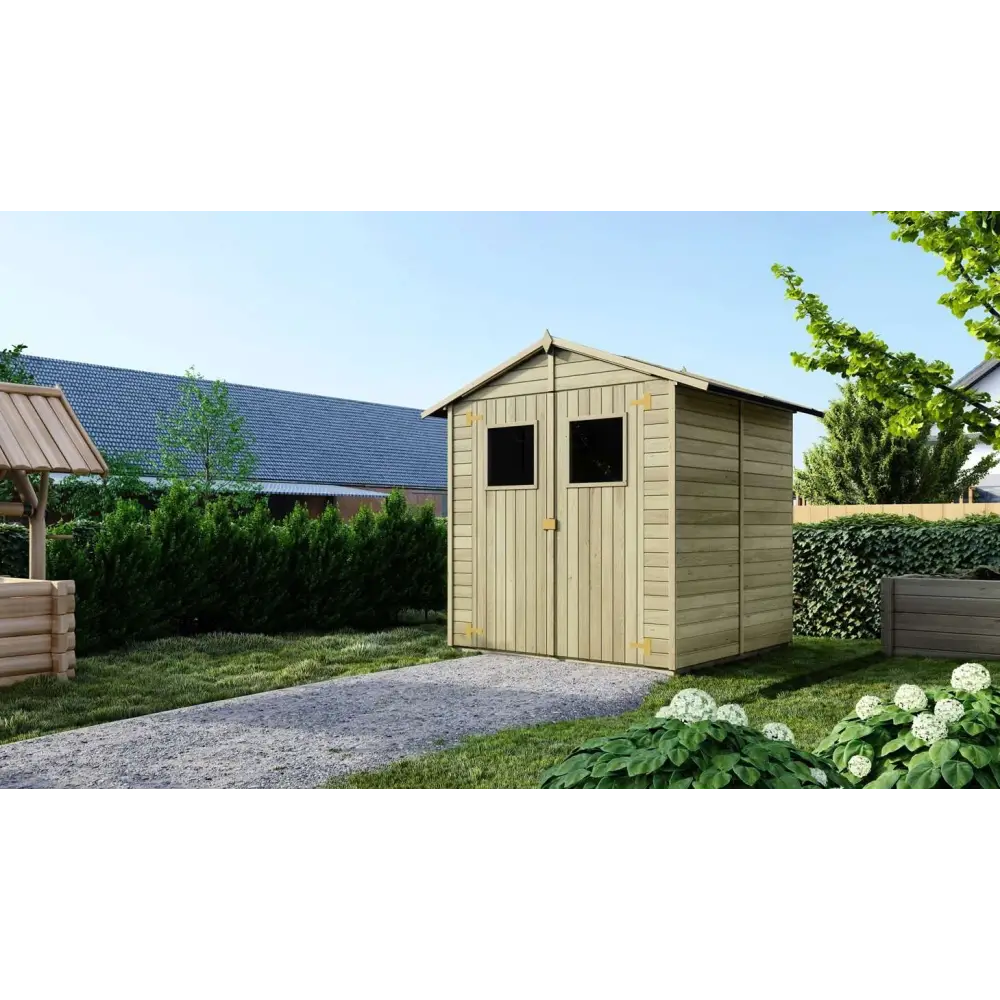Abri de jardin en bois 3.46 m2 - 1.9x1.82 m - traité - Couleur: vert