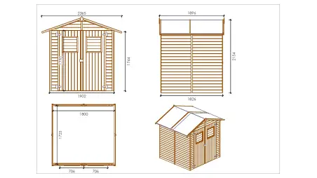 Abri de jardin en bois 3.46 m2 - 1.9x1.82 m - traité - Couleur: vert