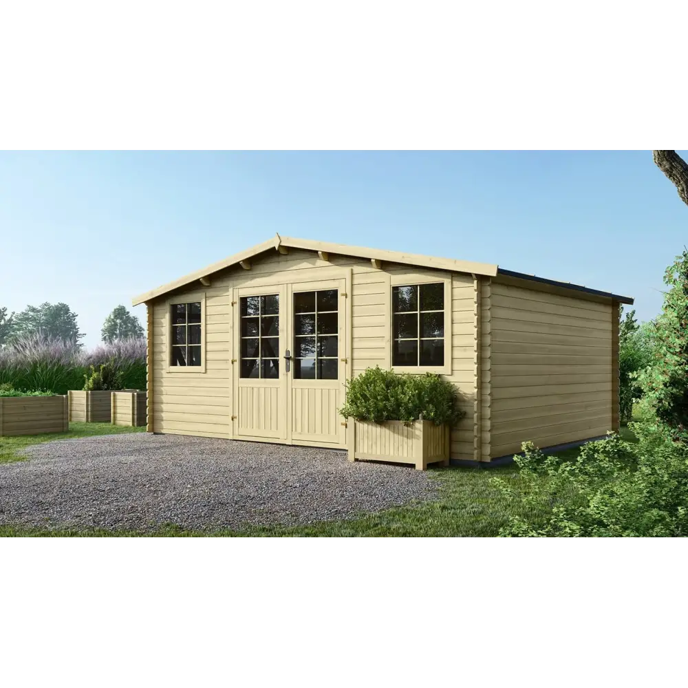 Abri de jardin en bois - 20m2 - 5x4m - Ep. 28mm - Couleur: naturel