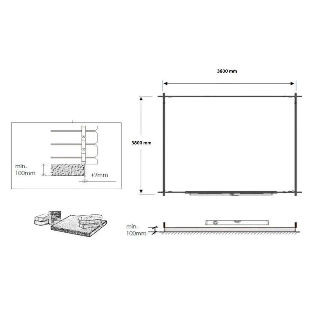 Abri de jardin en bois - 16m2 - 4x4m - Ep. 40mm - Couleur: naturel