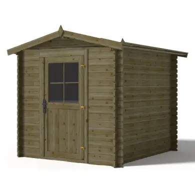 Abri de jardin en bois - 4.75m2 - 1.9x2.5m - Traité - Ep. 28mm - Couleur: vert