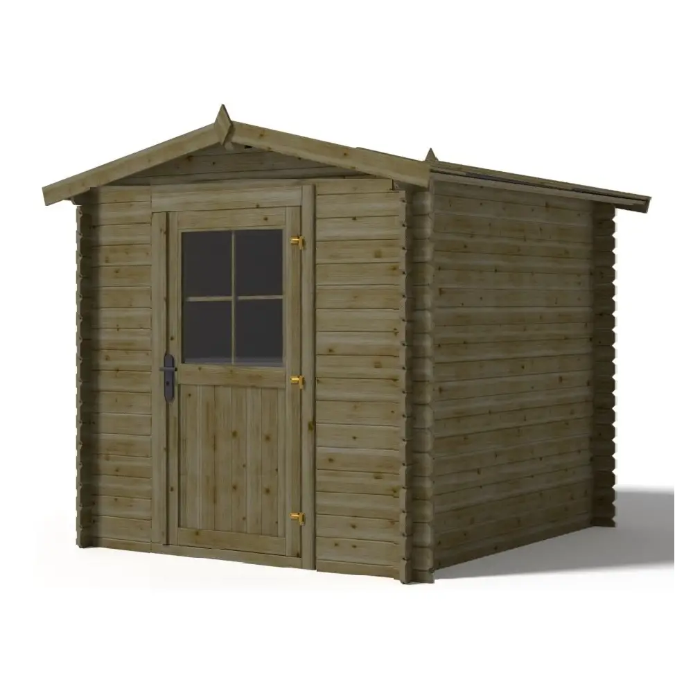 Abri de jardin en bois - 4.75m2 - 1.9x2.5m - Traité - Ep. 28mm - Couleur: vert