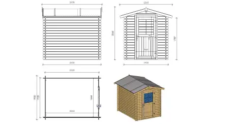 Abri de jardin en bois - 4.75m2 - 1.9x2.5m - Traité - Ep. 28mm - Couleur: vert