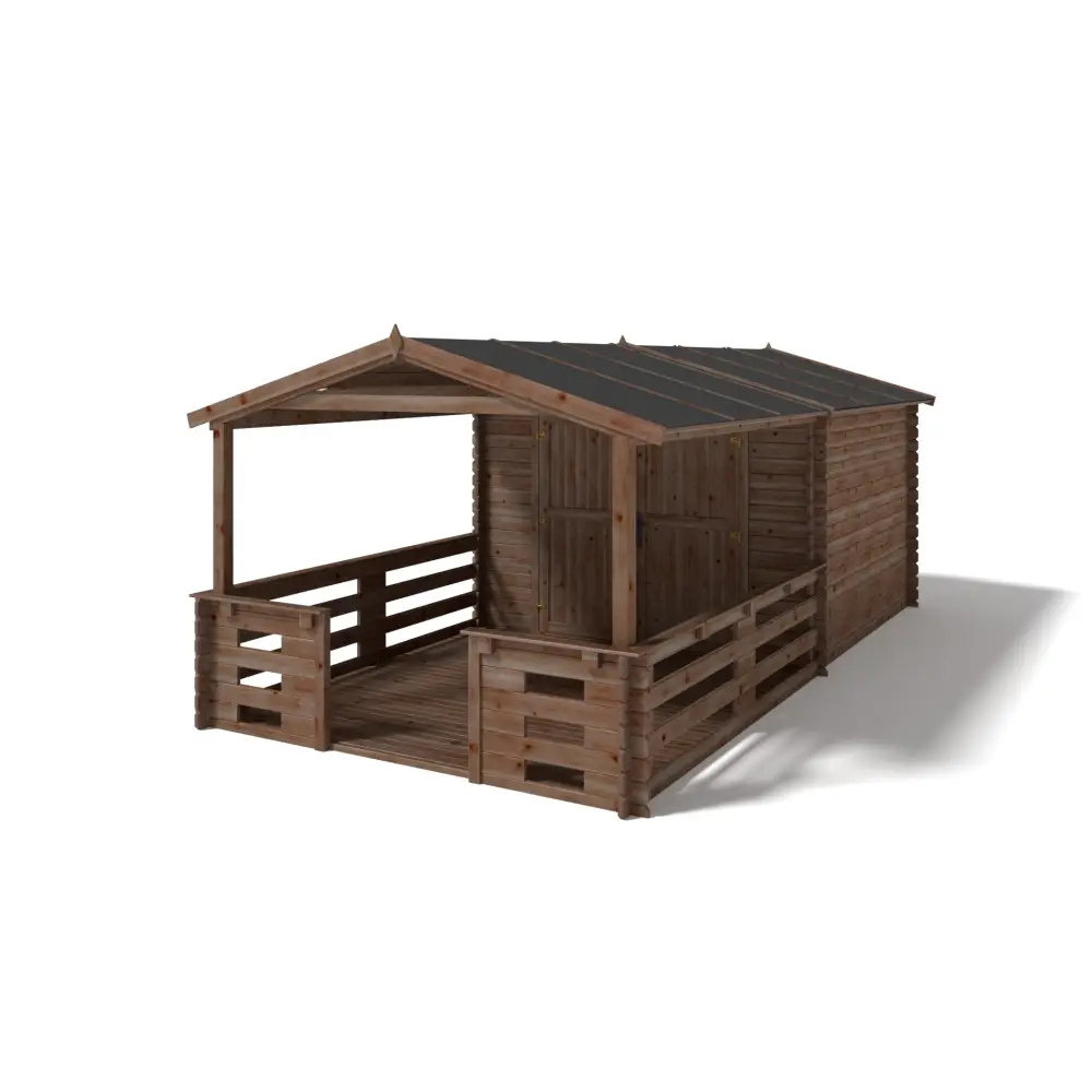 Avant-toit en bois 3x3m pour le chalet de jardin 3m, traité, marron