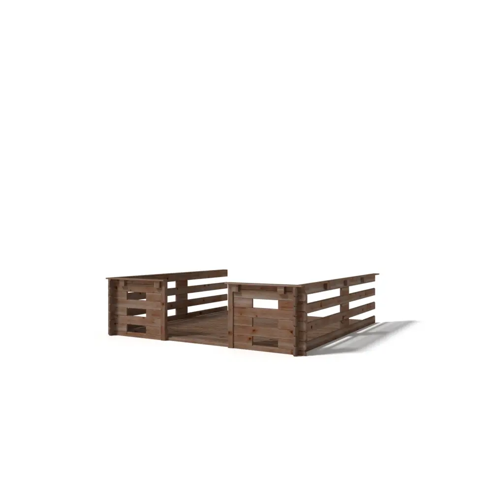 Terrasse en bois avec balustrade pour abri en bois - 9m2 - 3m x 3m - imprégnée - couleur: marron