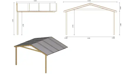 Avant-toit en bois 4x3m pour le chalet de jardin 4m, traité, marron